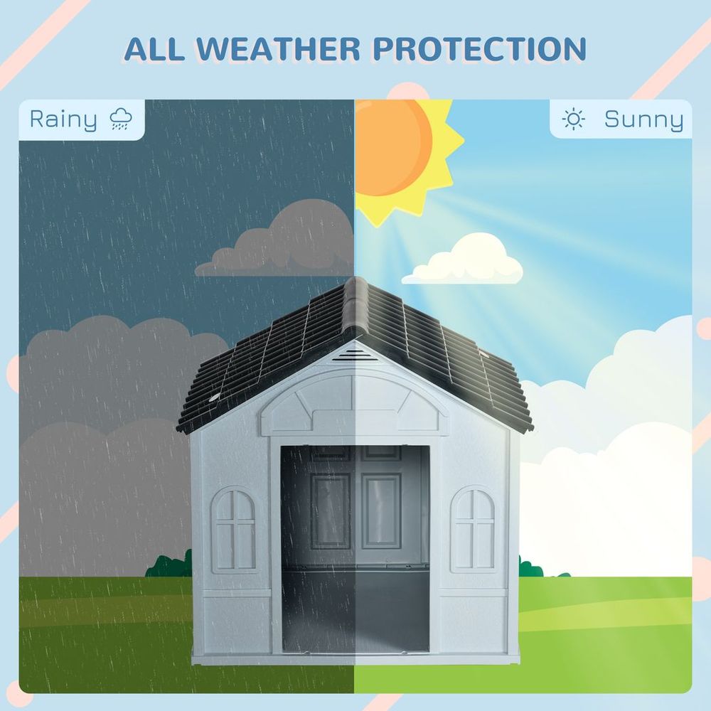 Weather-Resistant Dog House, Puppy Shelter for Medium Dogs - Grey