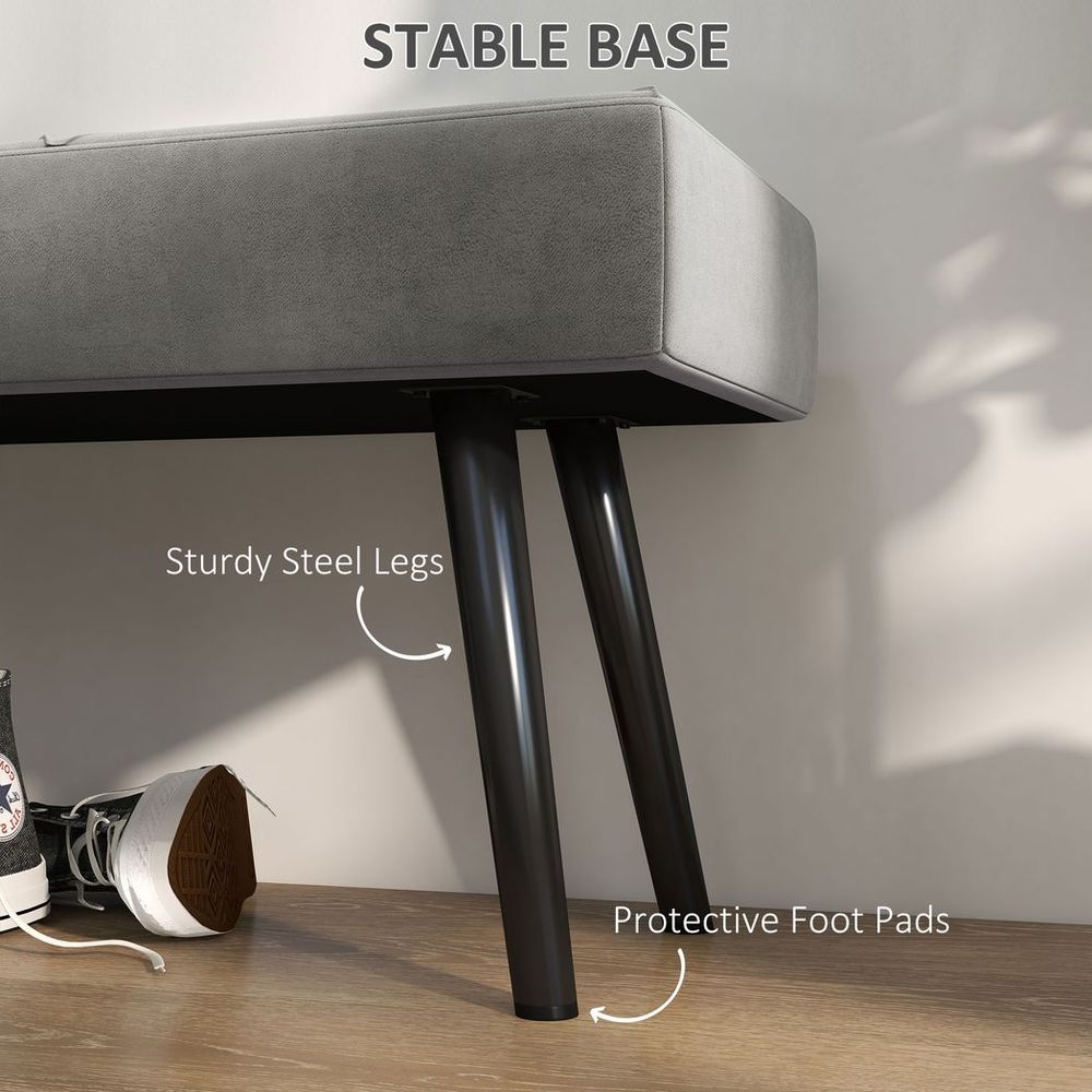 End of Bed Bench, Upholstered Hallway Bedroom with Steel Legs, Grey