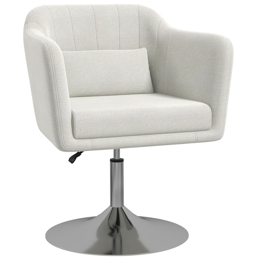 Retro Linen Swivel Chair - Steel Frame - Cushion Seat - Cream White