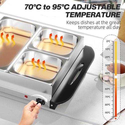 6L Electric Food Warmer Buffet Server with Lids Cool Touch Handles