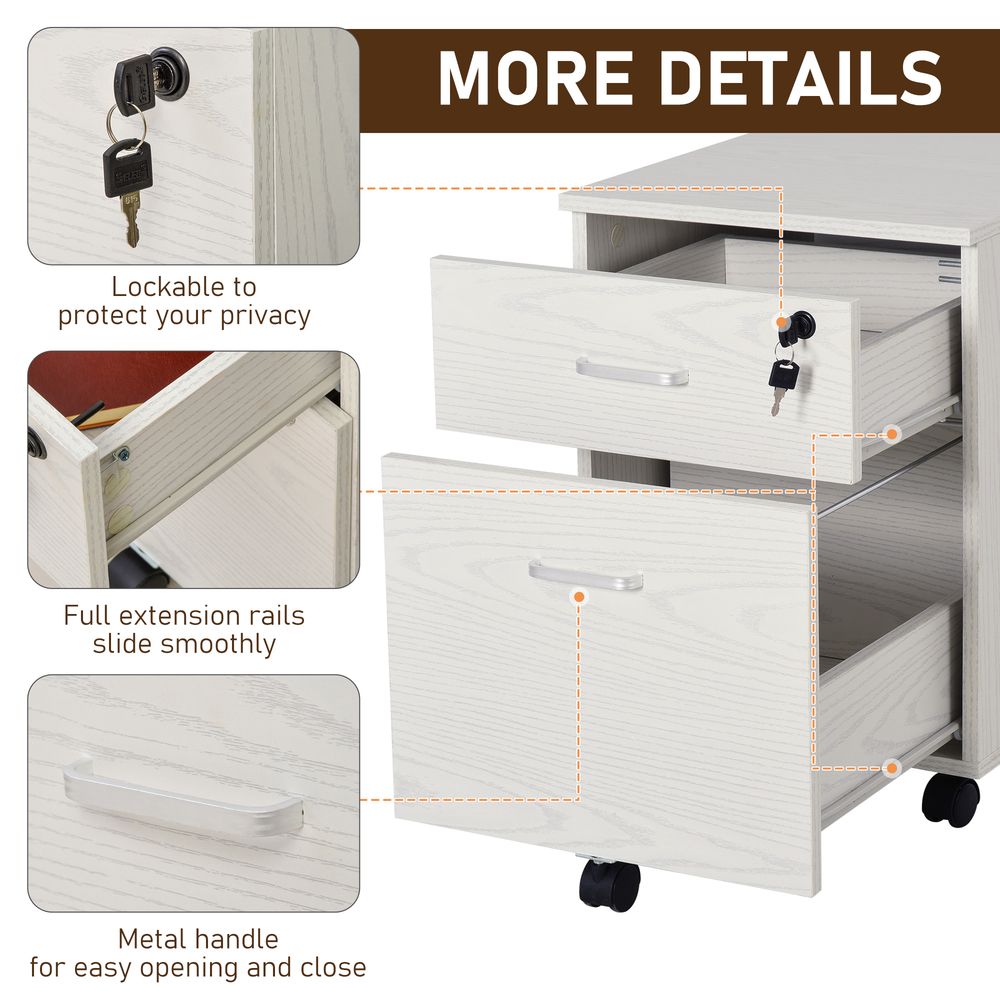 2-Drawer Locking Office Filing Cabinet 5 Wheels Rolling Storage White