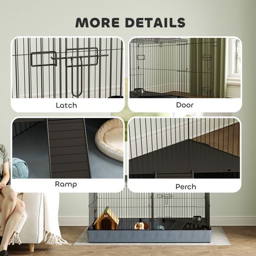 Guinea Pig Cage, 2 in 1 Rabbit Cage Pet Playpen for Hedgehogs, Black