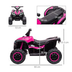 12V Electric Quad Bike for Kids Ride On Car Toy, with Forward Reverse Functions, LED Headlights, Music, for Ages 3-5 Years - Pink