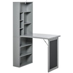 Fold-out Convertible Writing Desk Wall Mount Cabinet with Blackboard and Side Shelf Multi-Function Home Office Workstation, Grey 98 x 51 cm