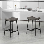 Upholstered Bar Stools Set of 2 - Curved Seat - Grey