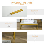 Modern Bedside Table, Nightstand with Drawer Shelf, Side Table for Living room, Bedroom White and Gold