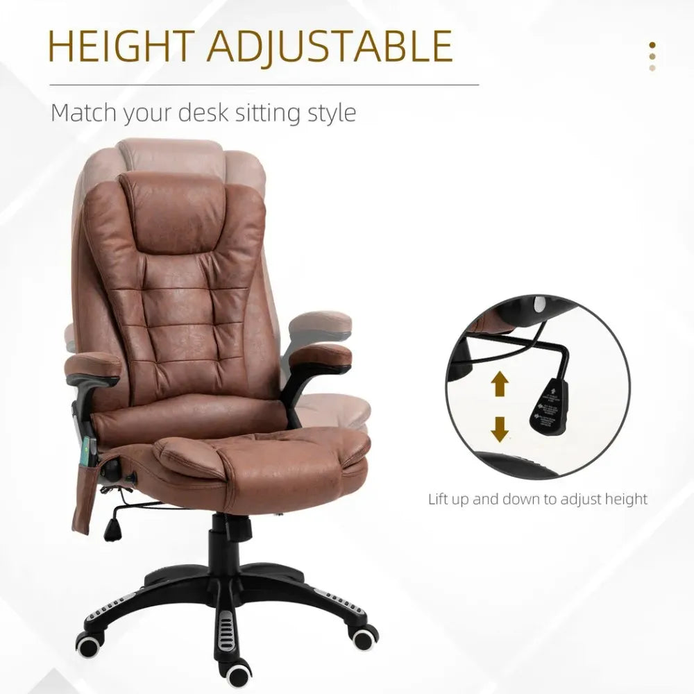 Reclining Chair w/ Heating Massage Points Relaxing Headrest Brown - Executive