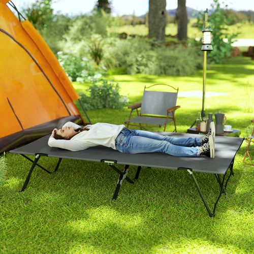 Double Camping Folding Cot Portable Sleeping Bed, Charcoal Grey