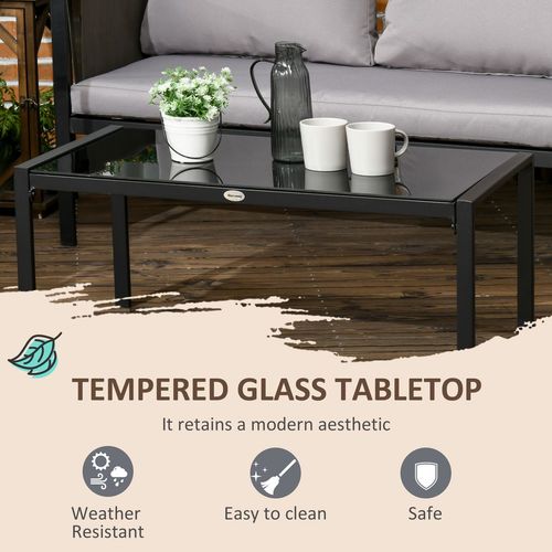 4 Piece Garden Sofa Set w/ Tempered Glass Coffee Table Padded Cushions