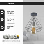 Vintage Red Metal Cage Semi Flush Mount Ceiling Light - E27 Holder - Elegant and Stylish