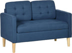 Compact Loveseat Sofa 2 Seater Sofa with Storage and Wood Legs Blue