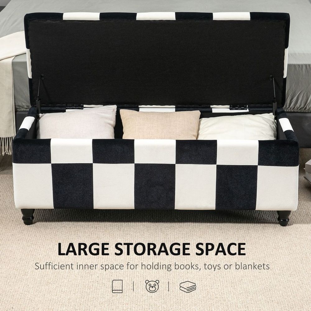 114cm Velvet Storage Ottoman: Button-tufted Footstool Box, Spacious and Stylish
