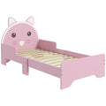 Toddler Bed Frame Cat Design Kids Bed with Guardrails - Pink