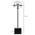 3-head LED Solar Light Lamp Street Light Post with Planter Base, Black