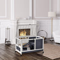 Wooden Rabbit Hutch Guinea House Bunny Small Animal Cage Openable Roof Portable Indoor Enclosed Run 90 x 53 x 59 cm White