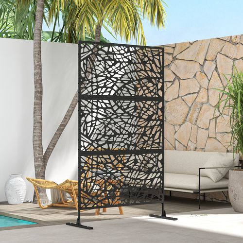 6.5FT Metal Outdoor Privacy Screen Panel with Stand, Twisted Lines