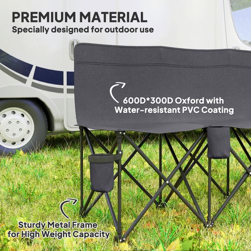 6 Seater Folding Bench Camping Chair with Cup Holder, Charcoal Grey