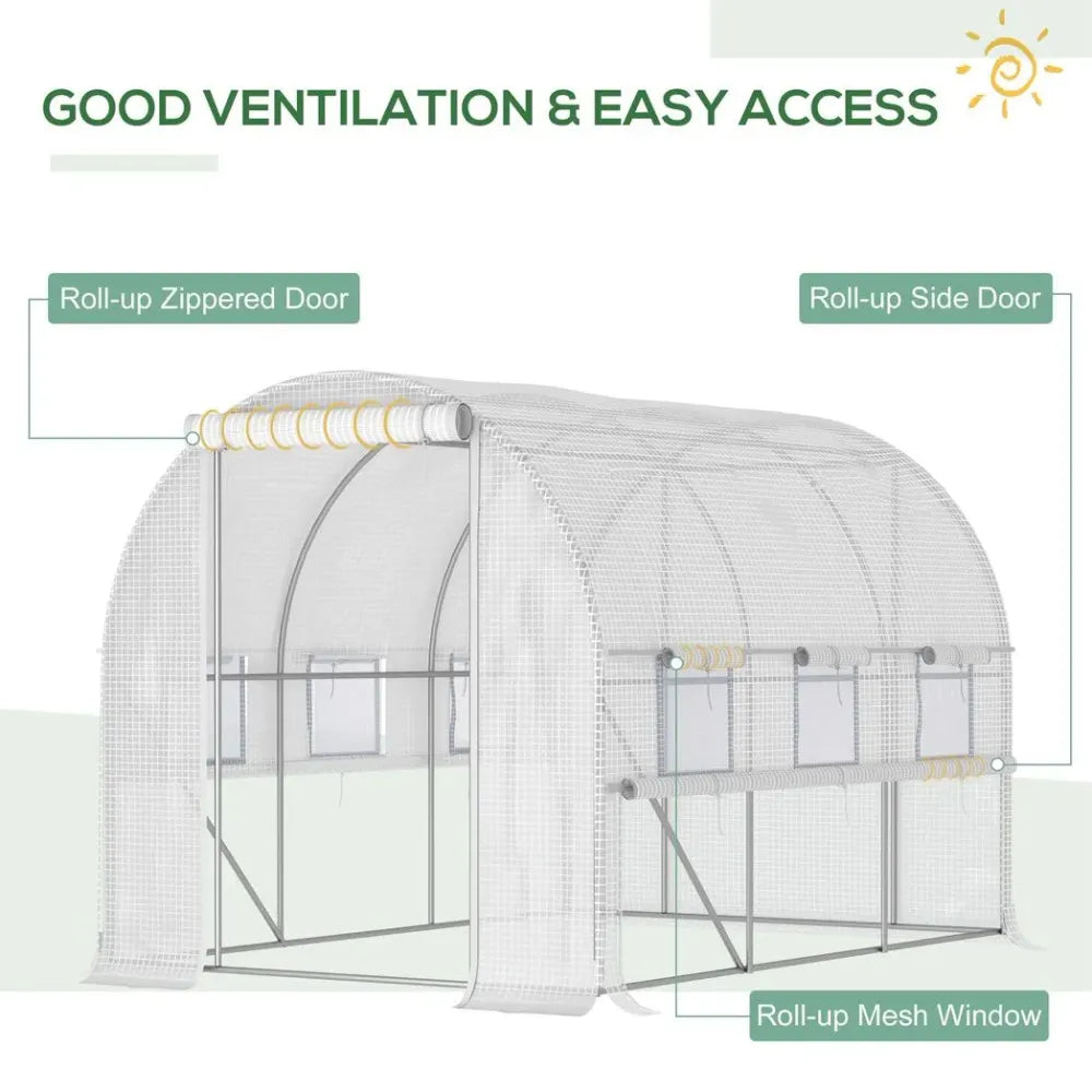 Spacious Outdoor Plant Greenhouse with Zippered Doors, Proficient Seller - White