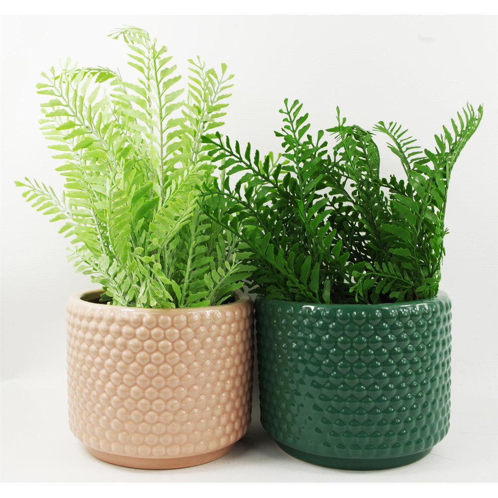 Pink Peach Raised Dots Ceramic Plant Pot: 15x15x12.5cm, Versatile & Luxurious, for Indoor Decor