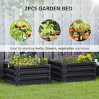 Set of 2 Galvanised Raised Garden Bed Boxes - Easy Setup - Grey