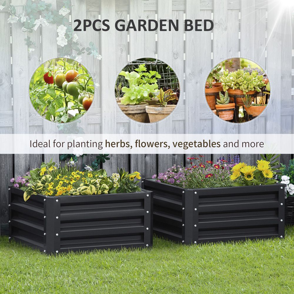 Set of 2 Galvanised Raised Garden Bed Boxes - Easy Setup - Grey