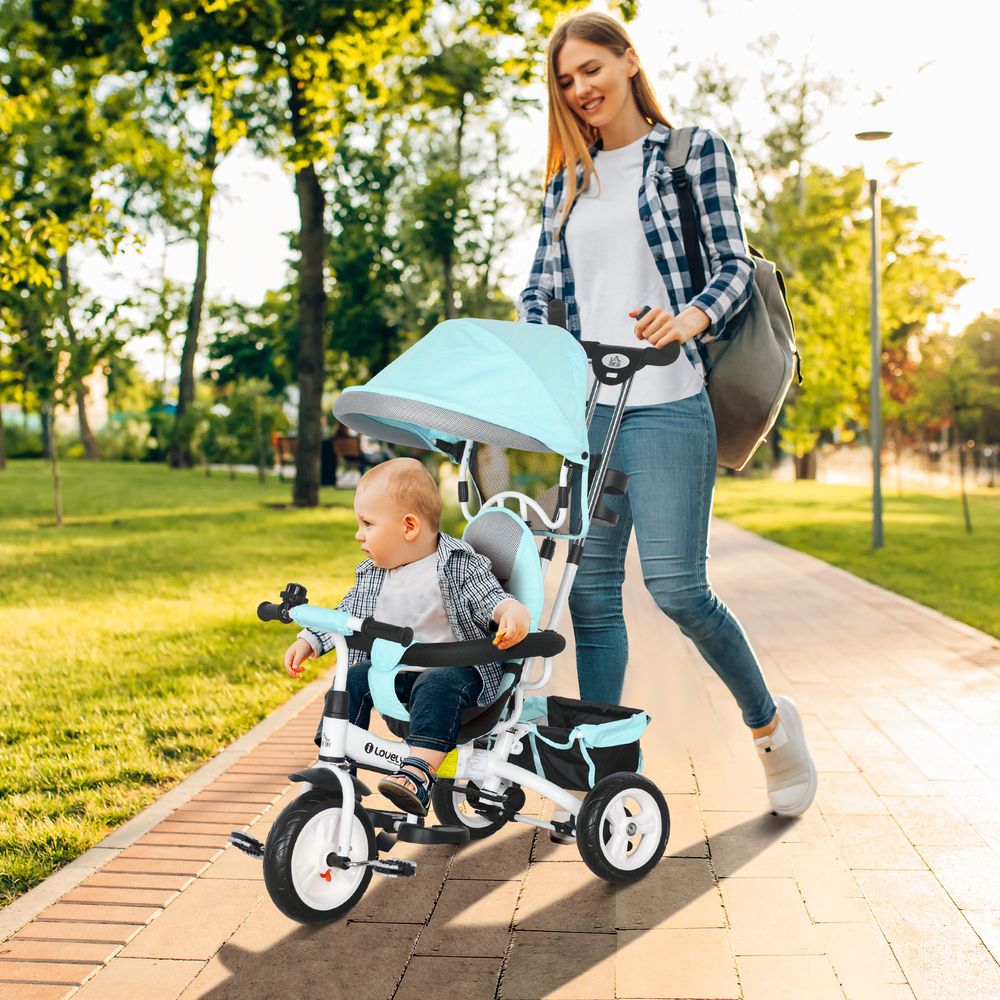 6 in 1 Kids Trike, Stroller with Parent Handle, Green Purple