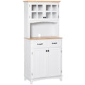 Kitchen Cupboard, Framed Glass Doors, 2 Drawers, Microwave Counter, White