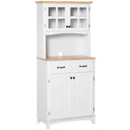 Kitchen Cupboard, Framed Glass Doors, 2 Drawers, Microwave Counter, White
