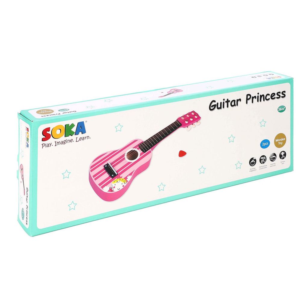 Wooden Pink Striped Guitar - Pretend Play Music Toy for Children - Ages 3+. & Interactive Gift for Kids!