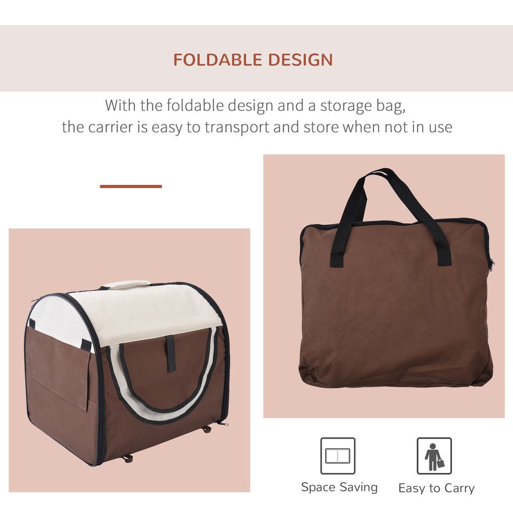 Folding Fabric Soft Pet Crate Dog Cat Travel Carrier Cage Kennel House Brown 46L x 36W x 41H cm