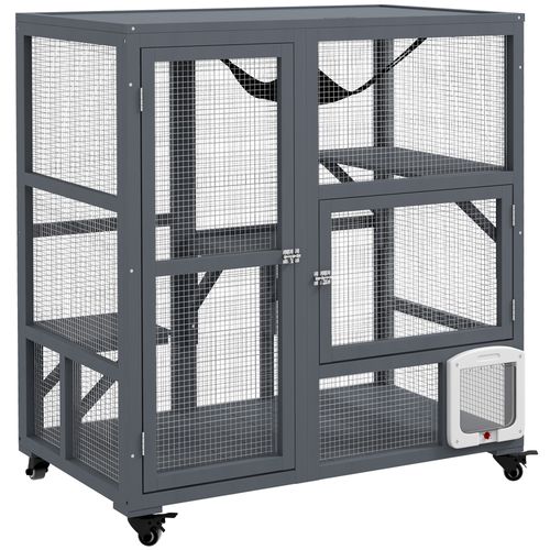 Outdoor Catio Cat House on Wheels with Platforms, Hammock