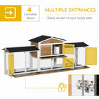 Large Rabbit Hutch Outdoor, 2-Tier Guinea Hutch, Wooden Bunny Run, Small Animal House with Double Side Run Boxes, No-leak Plastic Tray, Ramp, 230 x 53 x 93.5cm