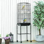 Bird Cage Budgie Cages for Finch Canary Parakeet with Stand Wheels Slide-out Tray Accessories Storage Shelf, Black 46.5 x 36 x 157 cm