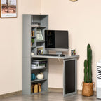 Fold-out Convertible Writing Desk Wall Mount Cabinet with Blackboard and Side Shelf Multi-Function Home Office Workstation, Grey 98 x 51 cm