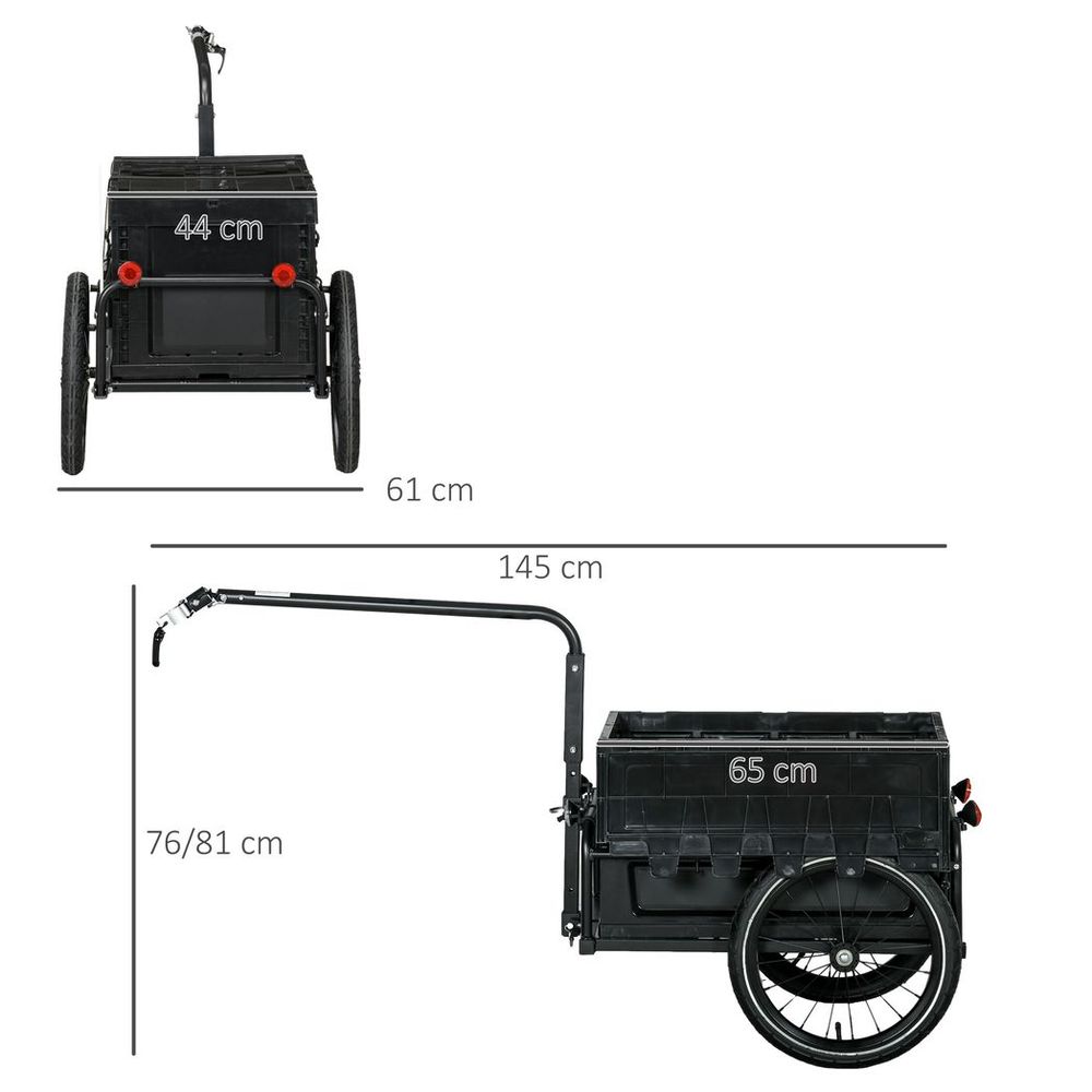 Bike Trailer w/ Foldable Storage & Pneumatic Tyres - Black