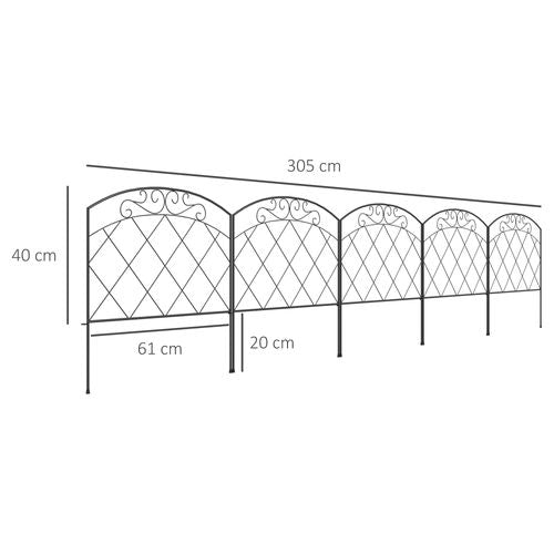 61 cm x 3 m Outdoor Picket Fence Panels with Panels, Swirls, Black