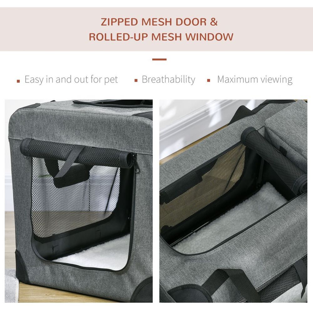 Folding Pet Carrier Bag House W/ Cushion Storage, Grey 60x41.5x41cm
