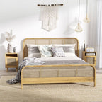 Nightstand, Rattan Bedside Table, Sofa Side Table w/ Cabinet, Shelf