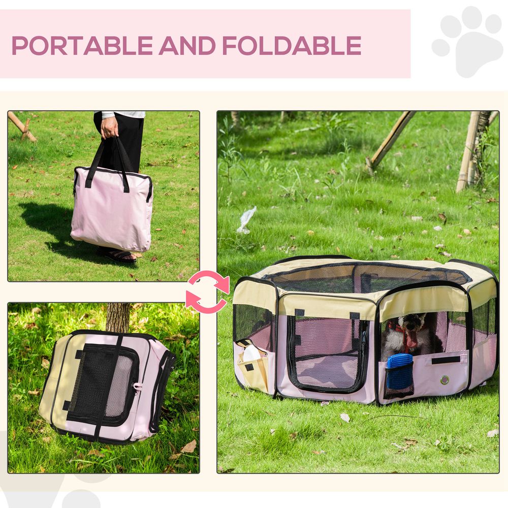 Fabric Pet Dog Cat Puppy Playpen Rabbit Guinea Play Pen in Pink Small L37 x H37cm x D90cm