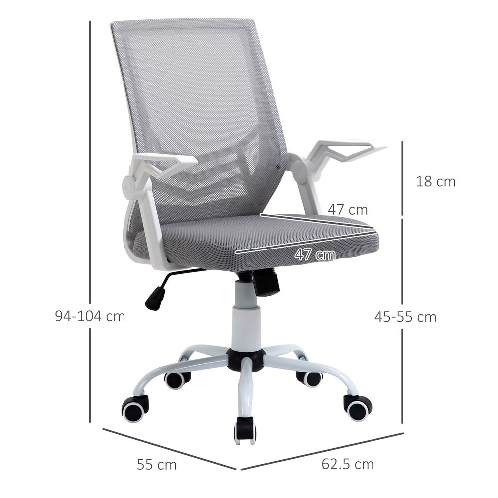 Office Chair, Ergonomic Desk Chair, Executive Computer Chair with 90° Flip-up Armrest and Lumbar Support, Adjustable Height for Home/Office, Grey