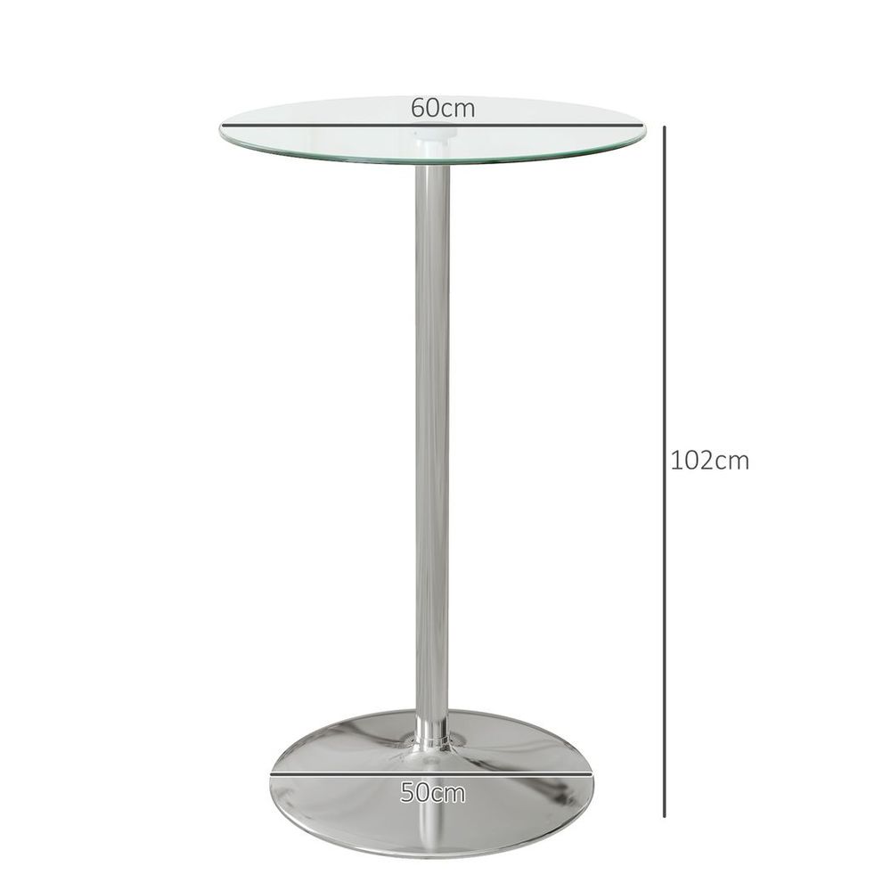 Round Bar Table for 2 People, High Pub Table with Tempered Glass Top