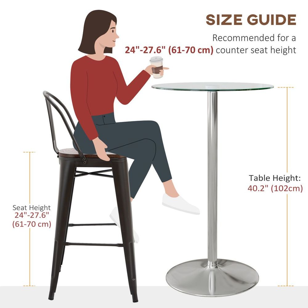 Round Bar Table for 2 People, High Pub Table with Tempered Glass Top