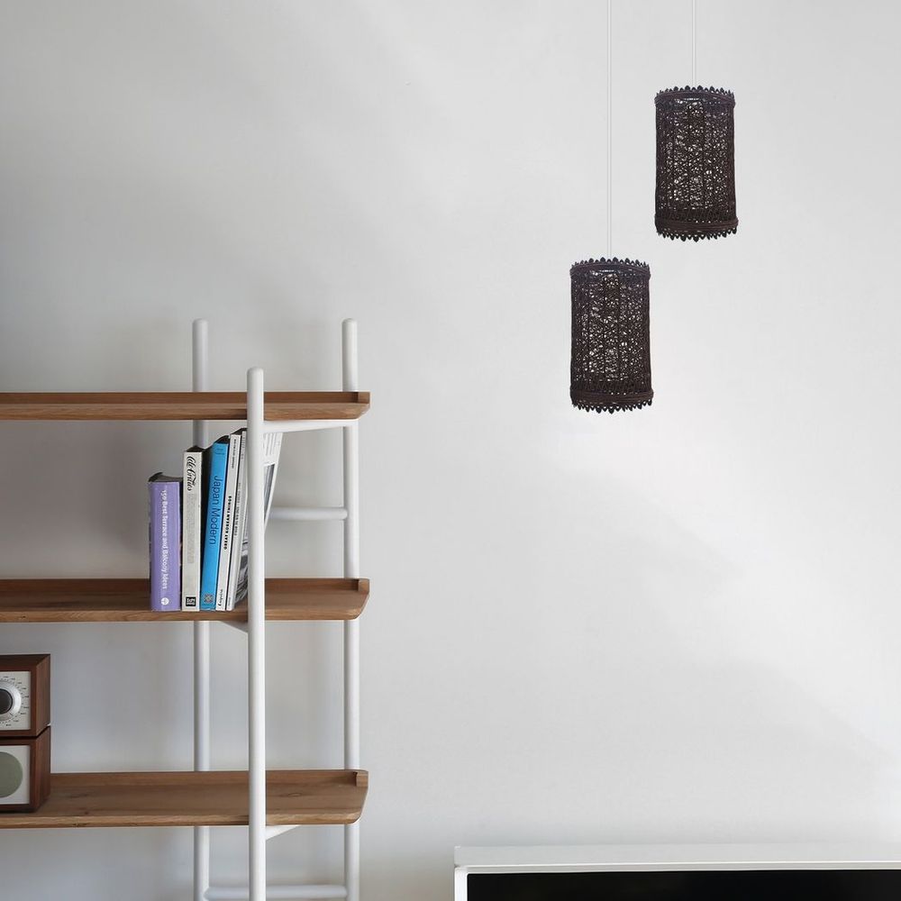 Retro Vintage Rattan Style Lampshade - Easy Fit, 1cm Hole, E27 Base - Barrel Cage Design - for Any Room