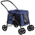 One-click Foldable Pet Stroller w/ Mesh Windows, for Small Pets - Blue