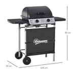 Propane Gas Barbecue Grill 2 Burner Cooking BBQ 5.6 kW w/ Side Shelves