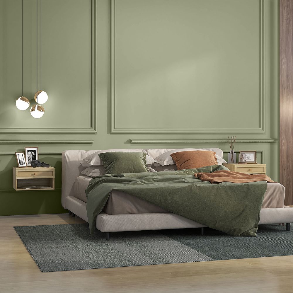 Floating Nightstand Set of 2 with Rattan Drawer