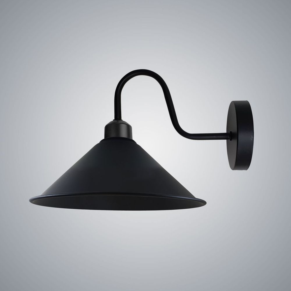 Black Wall Light Fixture,Black Wall Sconce E27 Base Socket Screw Type Wall Mounted Swan Neck Cone Shape Shade in Black