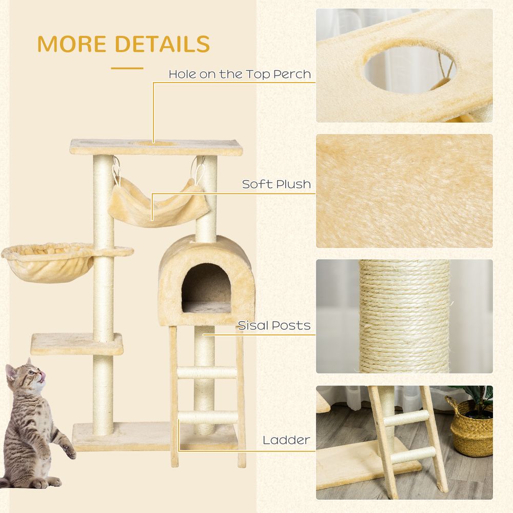 Cat Tree - Sisal Scratching Post, Plush Hammock, Cozy House