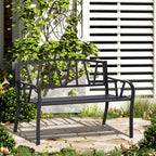 2-Seater Bench Solid Metal Loveseat Decorative Backrest Ergonomic Armrest