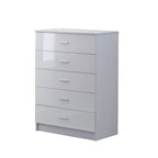Tall White High Gloss Wardrobes 3Pc Chest Nightstand 7 Drawer - Elegance